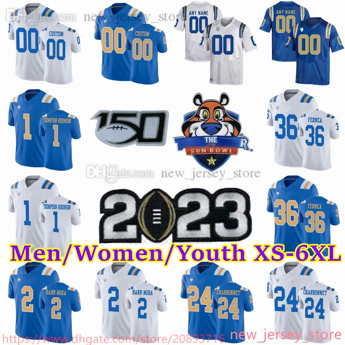 2023-24 Custom S-6xl NCAA UCLA UCLA Bruins Футбольный Джерси 4 Стефан Блейлок 56 Атонио мафи