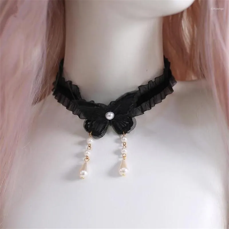 Choker Sweet Butterfly Pendant Harajuku Cute Lolita Ribbon Chain Cosplay Women Necklace B2314