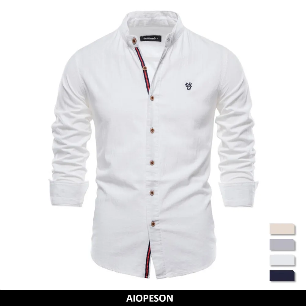 Hommes t-shirts AIOPESON printemps coton chemise sociale hommes couleur unie de haute qualité à manches longues pour chemises décontractées à revers 230715