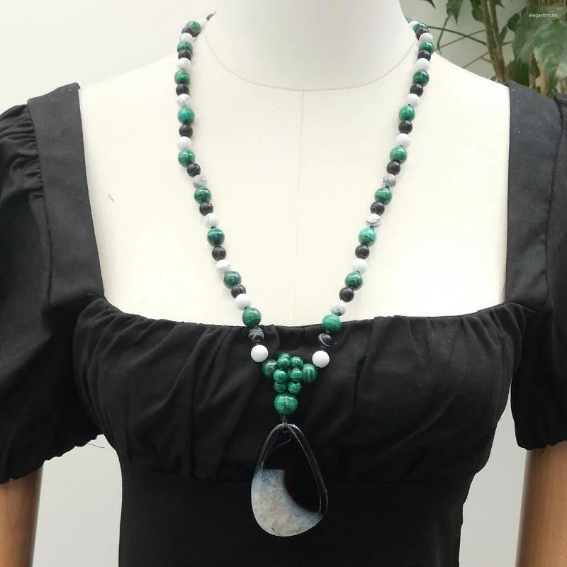 Pendentif Colliers Lii Ji Noir Blanc Vert Couleur Collier 76 cm Malachite Howlite Cristal Agates Stock Vente Bijoux