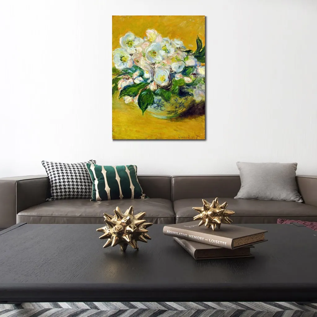 Fine Art Canvas Painting Christmas Roses Handcrafted Claude Monet Reproduction Artwork Home Decor