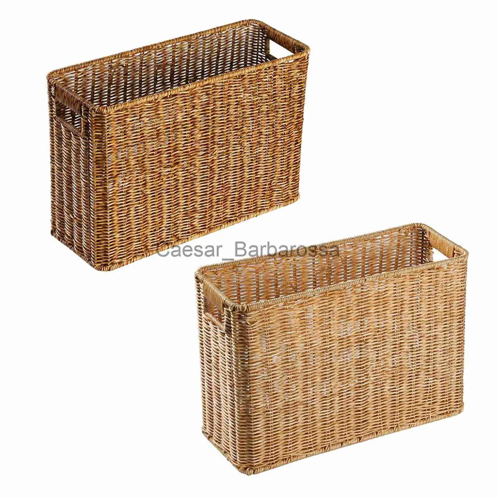 Storage Baskets RattanLike Magazine Basket Containers Multifunctional Rectangle with Handles Basket Storage for Magazine Newspaper Cabinets L231128