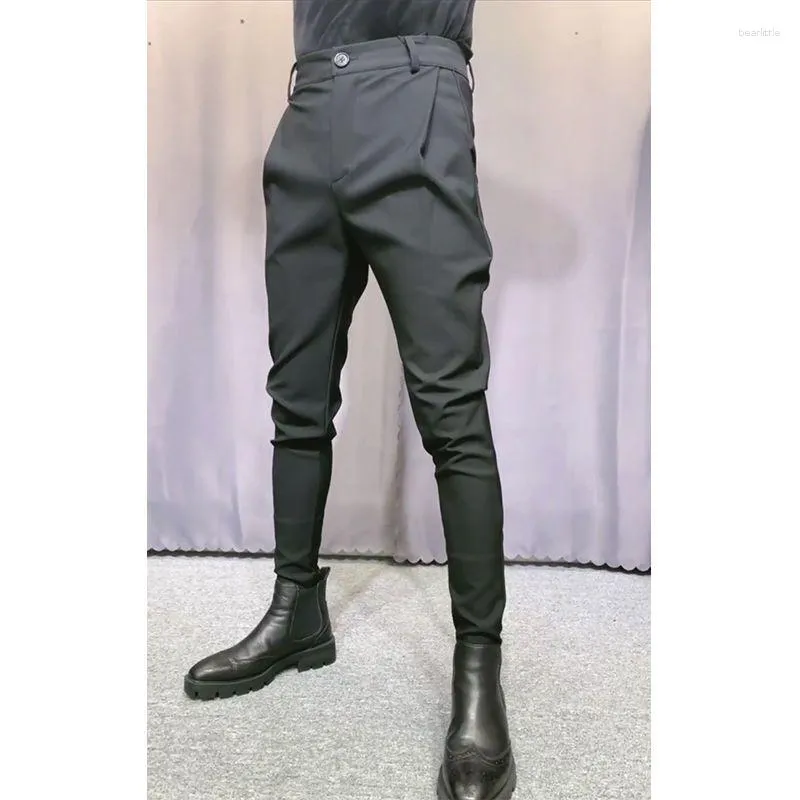 Pantalons pour hommes robe formelle hommes mode bureau pantalon mâle Stretch couleur unie mariage affaires coton pour L128