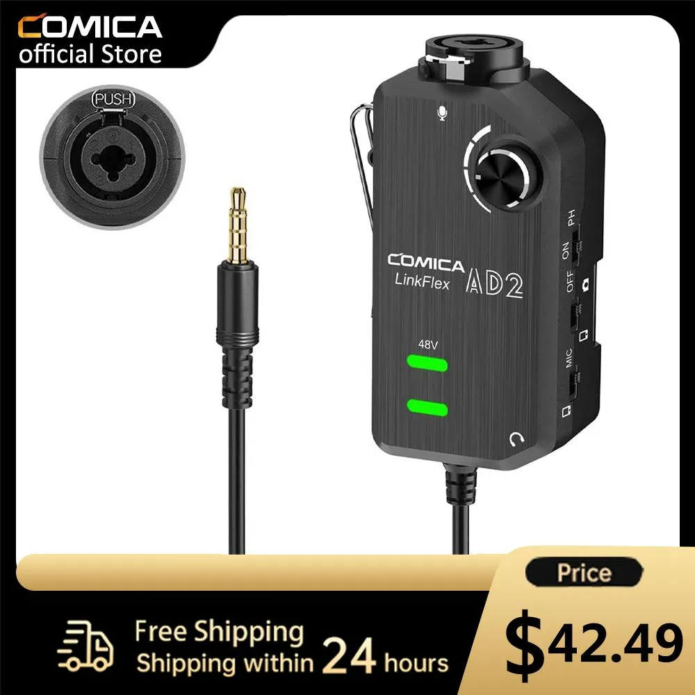 Mikrofone Comica Linkflex Ad2 XLR/6,35 mm Audio-Vorverstärker-Adapter mit 48 V Phantomspeisung, Gitarrenschnittstelle, Mikrofon-Vorverstärker für DSLR-Kameras