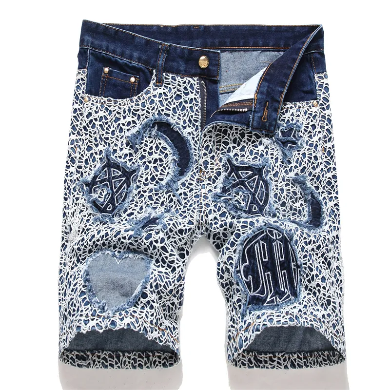 Mesh Jeans Denim Shorts Hommes Broderie Suprior Summer Designer Rétro Grande Taille Pantalons courts Pantalons