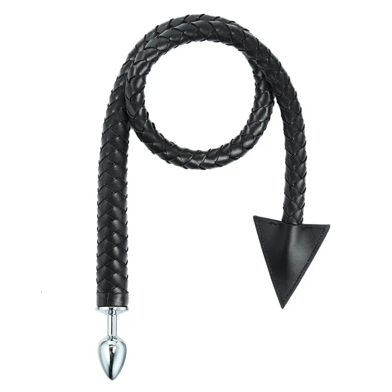 Metal Anal Plug With Black Leather Bdsm Whip For Couples_voghion.com