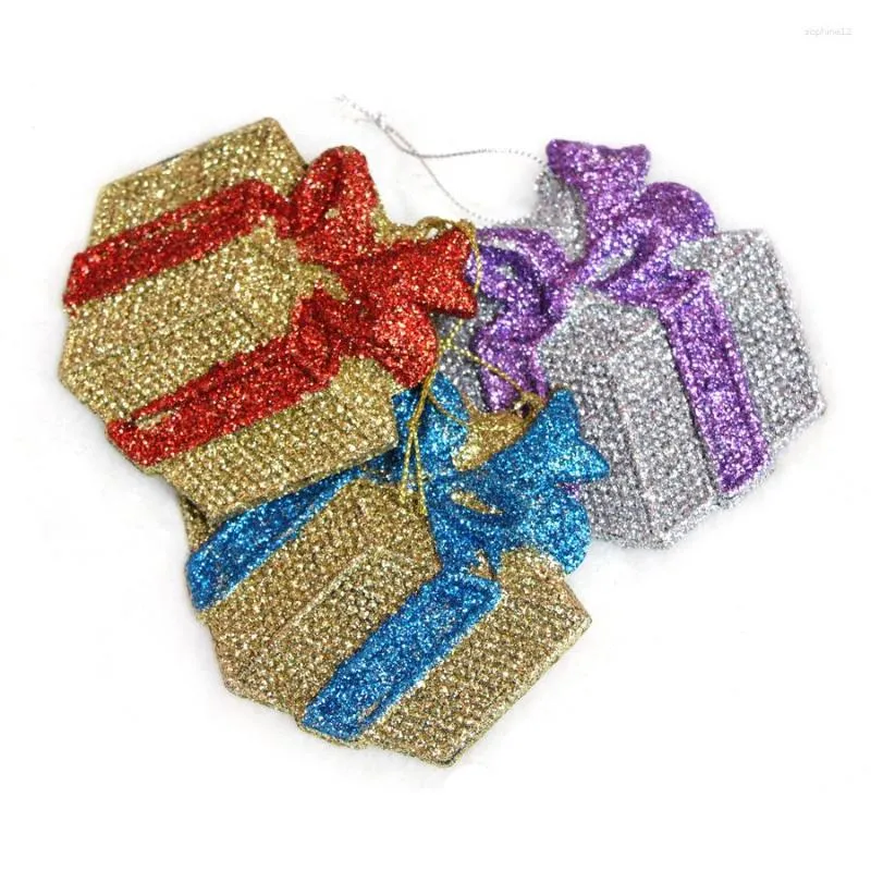 Weihnachtsdekorationen 1 STÜCK Baum liefert Farben Geschenkbox Weihnachtsornament Größe 9 cm Glitzerpulver Party Feiertage Anhänger