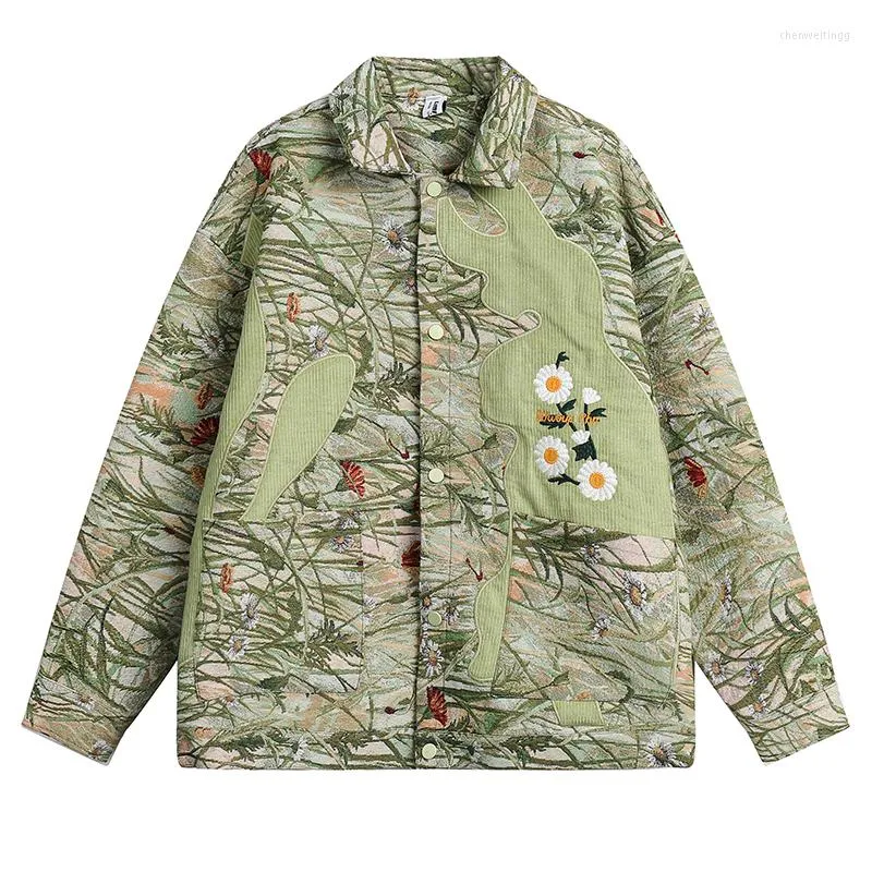 Herrjackor Autumn Floral Brodery Jacket Män överdimensionerad baggy coat mode koreanska streetwear vintage ytterkläder kläder toppar man plus plus