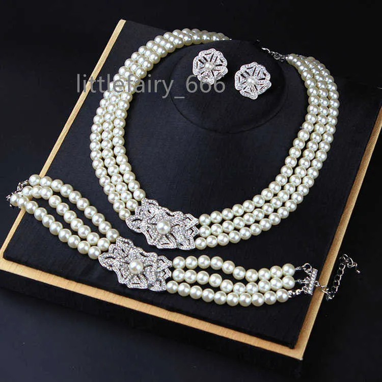 Qushine nouveauté mariée 3 couches Imitation perle collier ras du cou pour les femmes mariage perle ensembles de bijoux