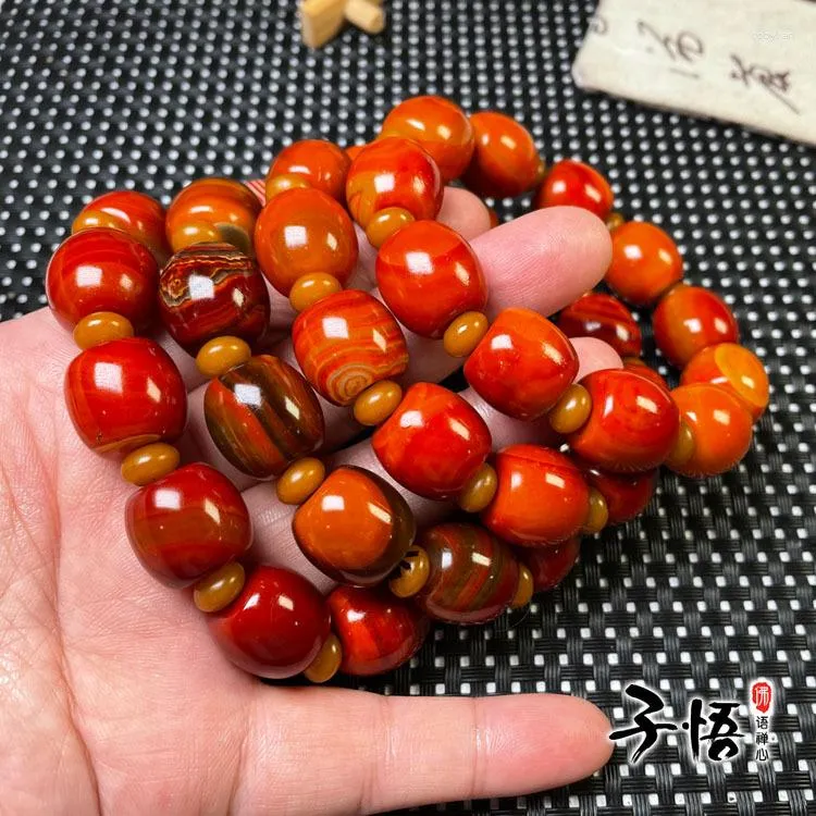 Strand Fidelity Warring States Red Agate Apple Bead Armband Yellow Borsted Fashion Men's and Women's