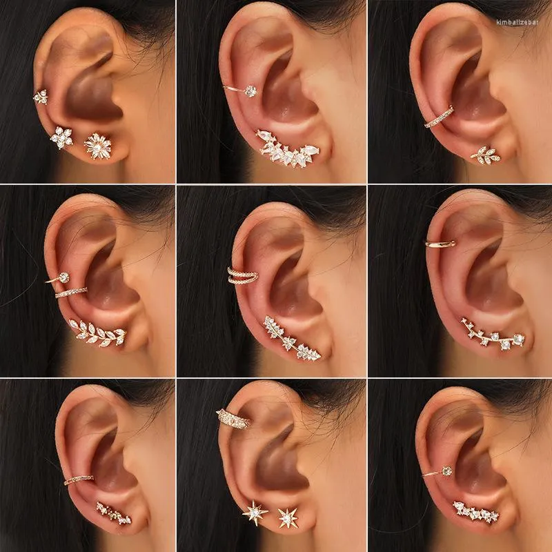 バックイヤリング1ピーススタースモールドリル耳クリップ葉の女性のための幾何学パールジルコン耳のないピアススタッドセット