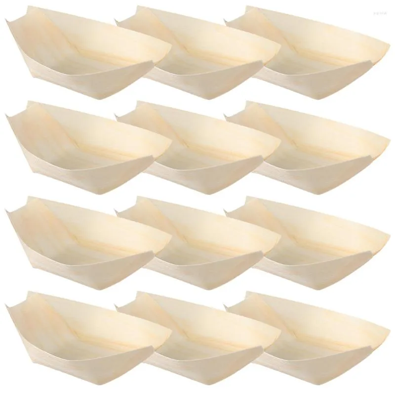 Bowls 120 Pcs Wood Chips Tray Sushi Serving Wooden Container Pine Boat Dish Disposable Catering Supplies