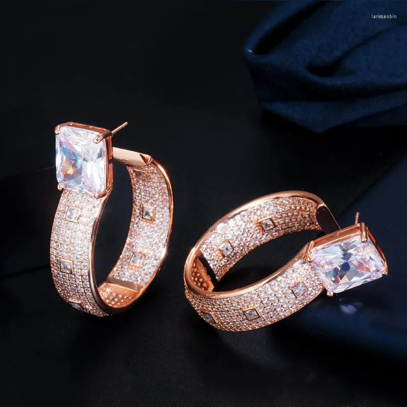 Hoop Ohrringe ThreeGraces Luxus Zirkonia Rose Gold Farbe Große Geometrische Für Frauen Trendy Party Kostüm Schmuck E1391