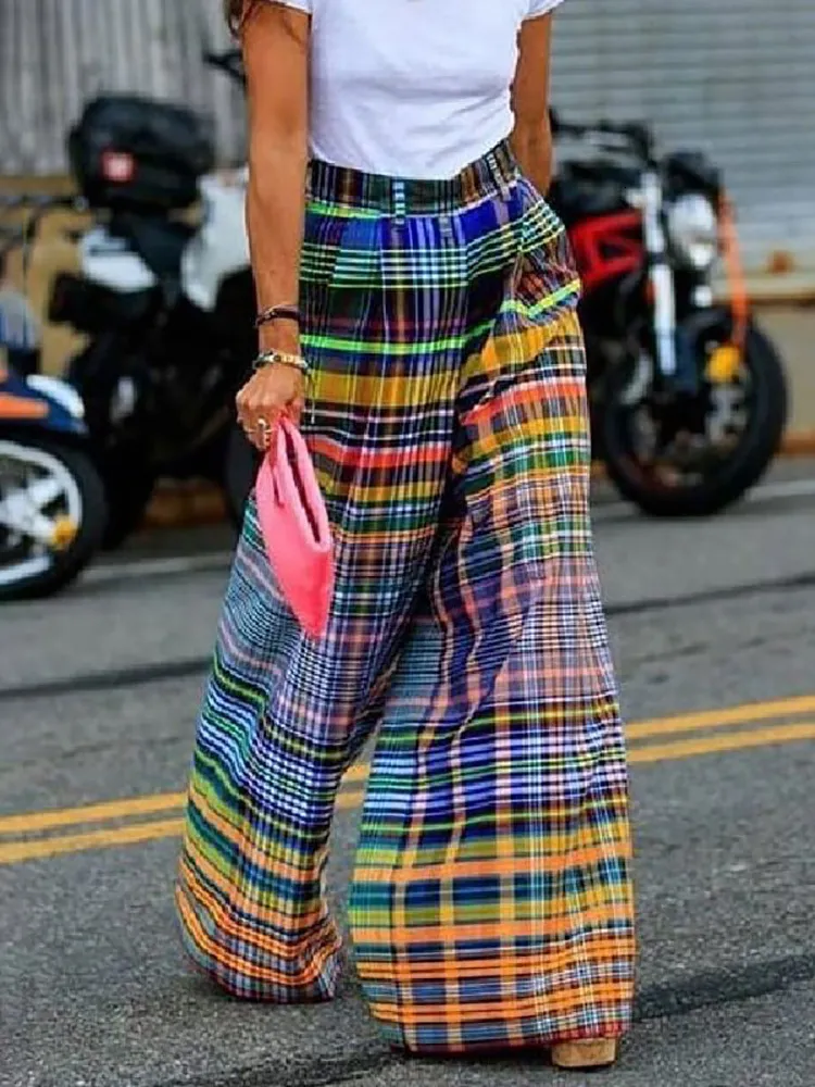 Womens Plaid Two-Piece Pants Set - Vintage Streetwear Style