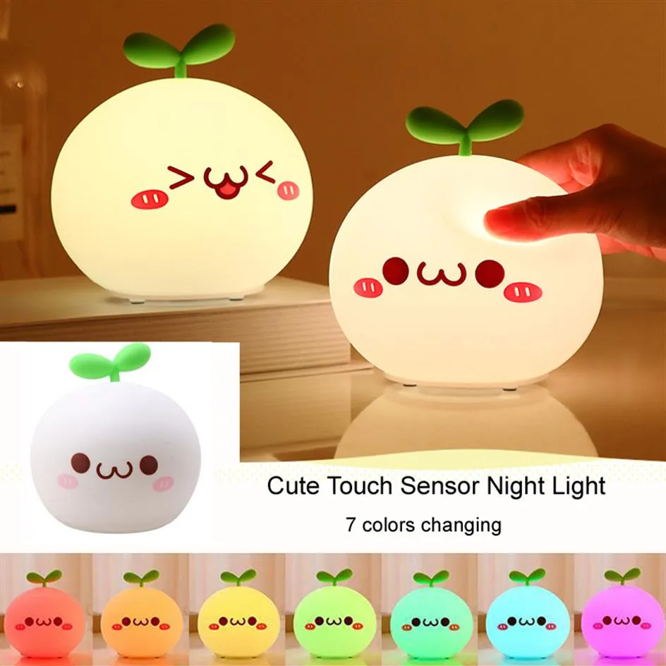 Uppladdningsbar led nattljus söt tecknad nattlampa 7 färger byter mjuk kisel touch sensor nyhet ljus barn gåva söt nig202k