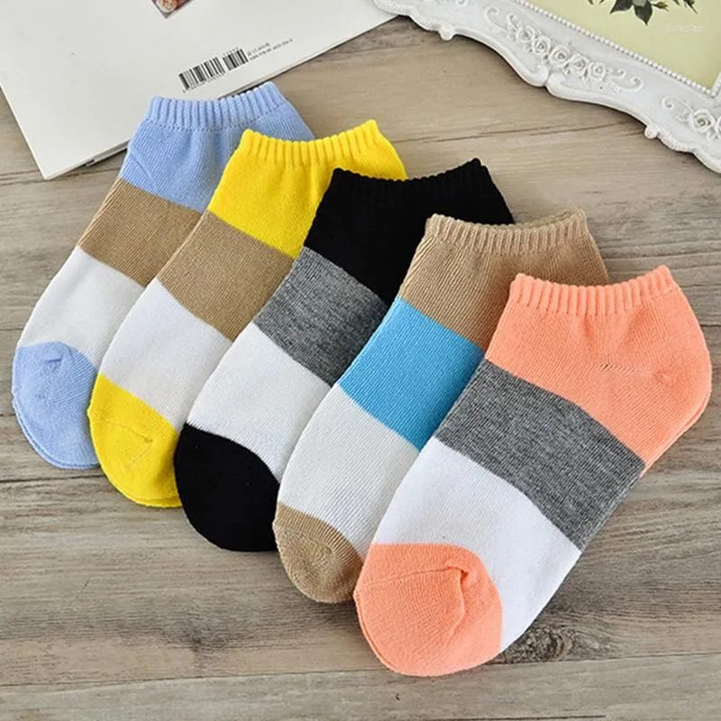 Frauen Socken 5 Paare/los Knöchel Frühling Herbst Straße Nette Bunte Gestreifte Boot Kurze Sox Unsichtbare Dame Mädchen Sommer Socke Hausschuhe