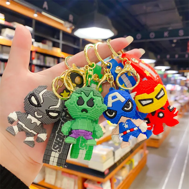 Fashion blogger designer jewelr Cartoon creative building blocks superhero keychain ring mobile phone Keychains Lanyards KeyRings wholesale YS237