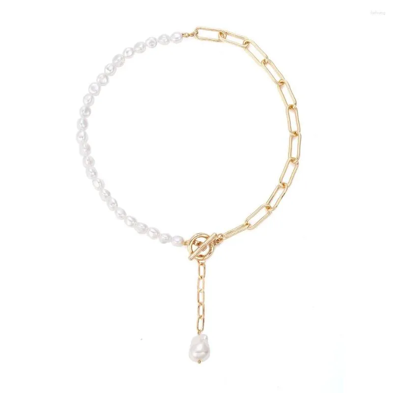 Ras du cou LuxHoney mode Style Baroque lien chaîne perle brin collier dépareillé pour les femmes avec fermoir à bascule pendentif de