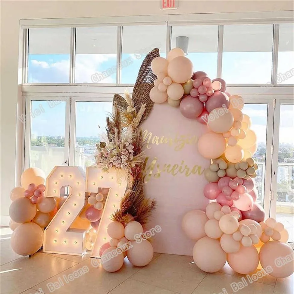 135pcs Kayıtlı Kayıtlı İnci Pembe Balonlar Çelenk Kiti Düğün Dekorasyon Krem Şeftali Renk Arch Bebek Duş Doğum Günü Partisi Dekor X236o