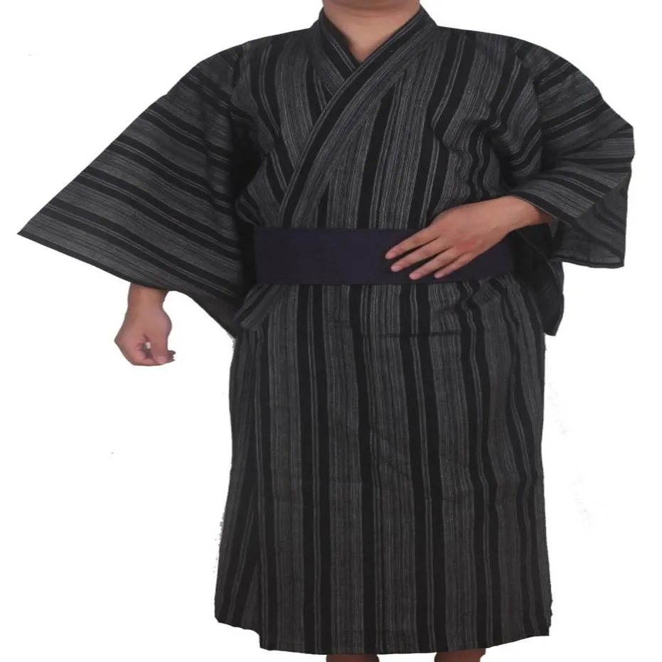 伝統的な日本の着物の男性コットンローブゆきユカタメンズバスローブ着物とベルトユニフォームステージパフォーマンスSAMURAI COLOTHIN256T