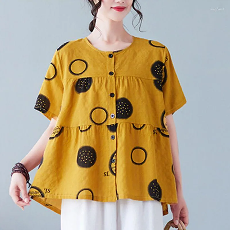 Женские блузки мода O-образное письмо на свободное письмо с короткими рубашками.