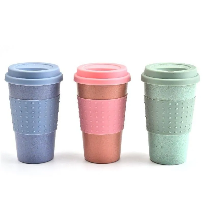 Tassen Silica Gel Kaffeetasse Weizen St Fiber Becher Kunststoff Auto Tumbler mit Deckel Hohe Temperaturbeständigkeit Leicht tragbar 5 2Hhc1 Dhin9