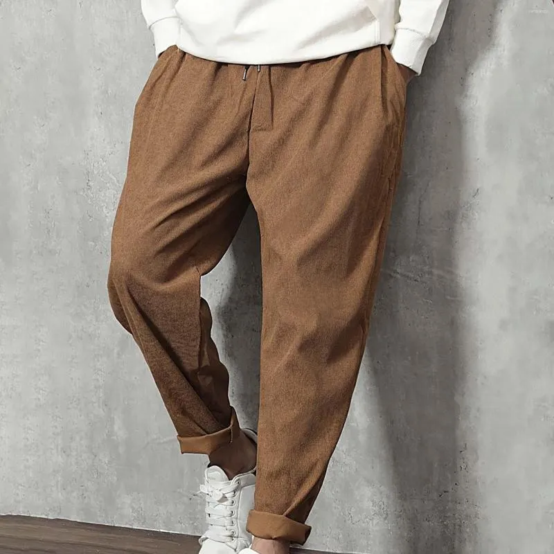 Pantalon homme taille haute poche arrière ouverte combinaison petite maison décontracté maison voyage couleur unie légèrement effondré