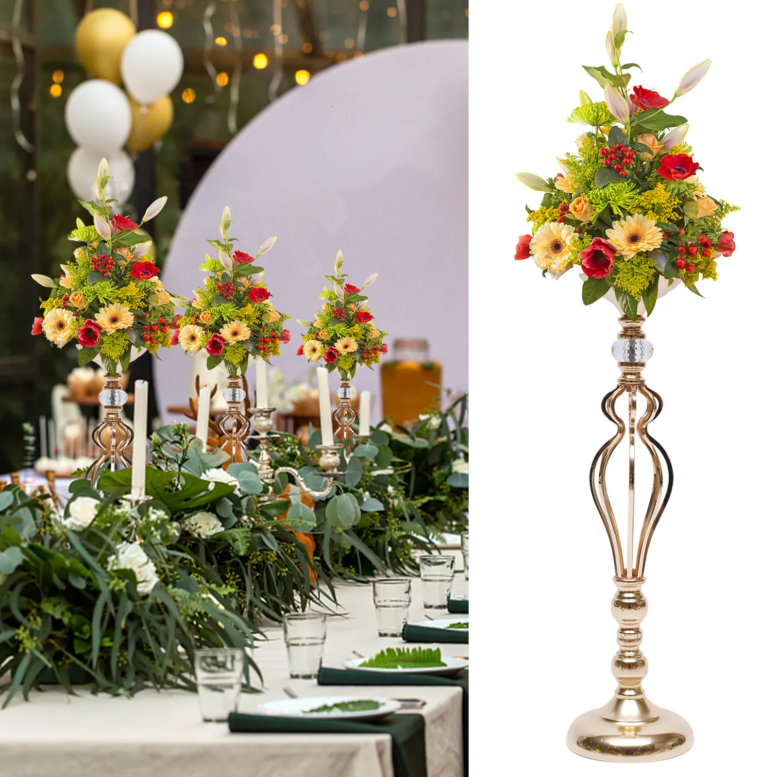 Decoratieve objecten Beeldjes Bloemen Vazen Goud Metaal voor pronkstukken Bruiloftstafel Feesttafels Accessoires 230714