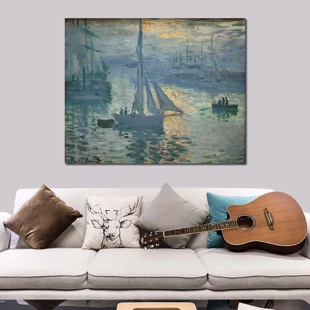 Platteland Landschap Canvas Kunst Zonsopgang De Zee Claude Monet Schilderij Impressionistisch Home Decor