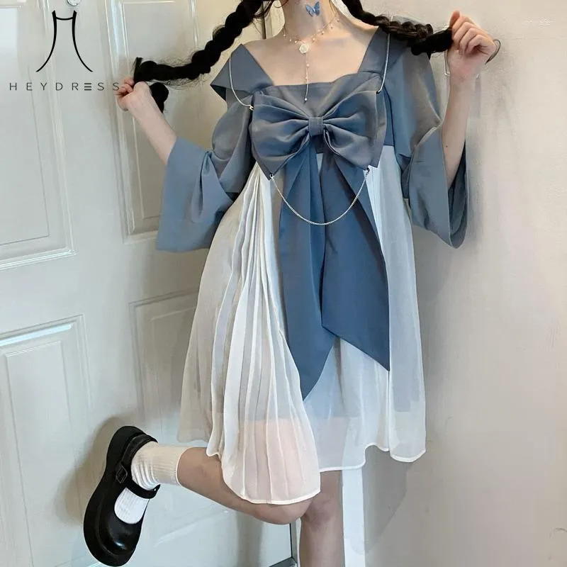 Abiti casual Heydress Princess Fit Chic Abito a vita alta 2023 Summer Japanese Kawaii Women Lolita Sweet Cute Retro Solid Bowknot