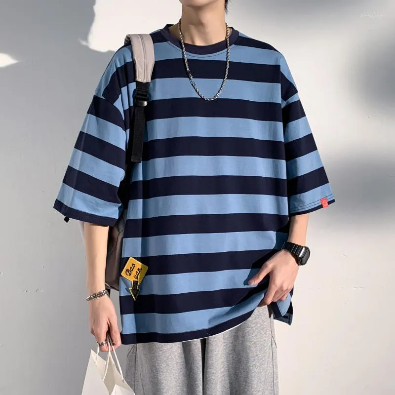 Men's T Shirts Legible Summer Striped Men Casual Round Neck Short Sleeve T-shirt Male Loose Tee Man