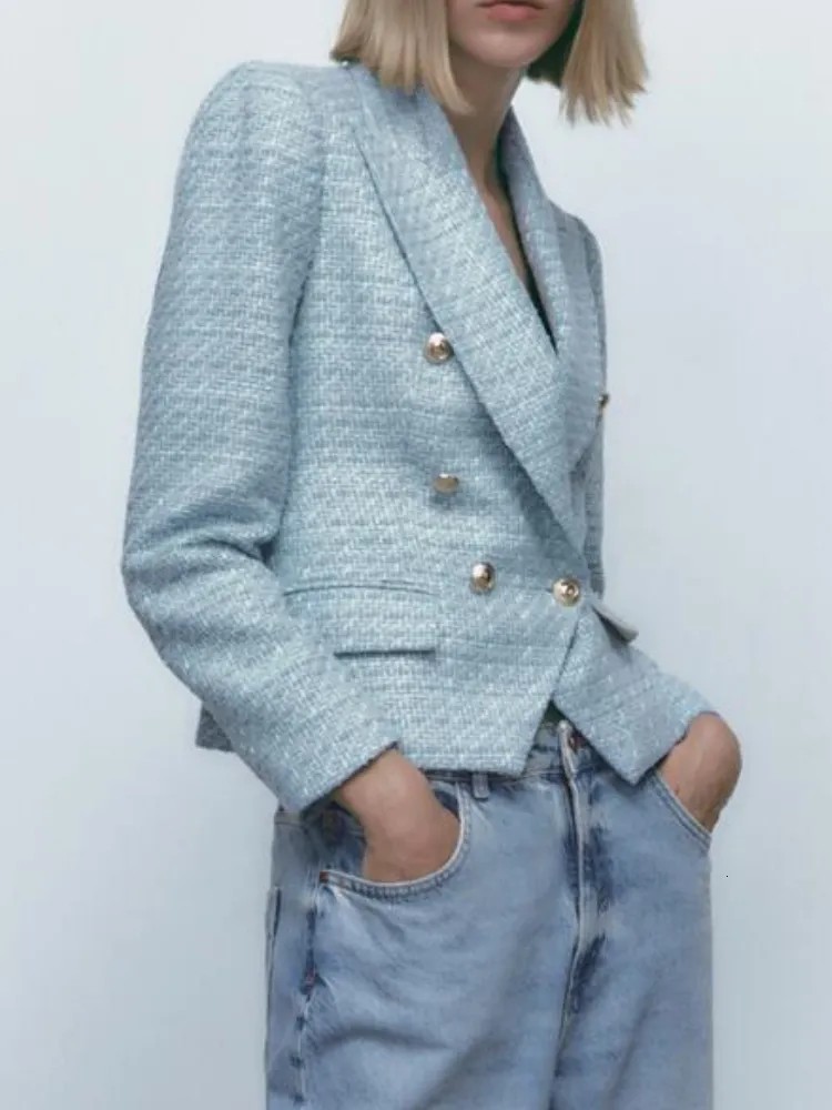 Ternos femininos blazers outono lã texturizada jaqueta dupla breasted culotte 230715