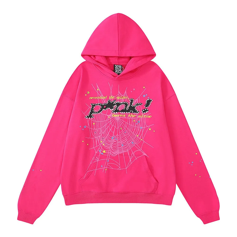 Felpe con cappuccio da uomo Felpe Sp5der Young Thug Uomo Donna Felpa con cappuccio Schiuma di alta qualità Stampa Spider Web Grafica Rosa Felpe y2k Pullover