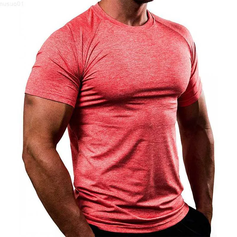 Męskie koszulki męskie koszule mięśni kulturystyka Szybka sucha koszulka z krótkim rękawem Casual Sports T-shirt jogging na zewnątrz Mężczyzn T-shirt fitness T-shirt L230715