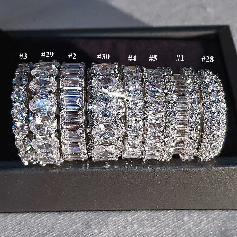 Bandringe 925 Silber vergoldetes Kupfer Zirkon Luxus Eternity für Frauen Big Wholesale Lots Bulk Hochzeit Cz Ring