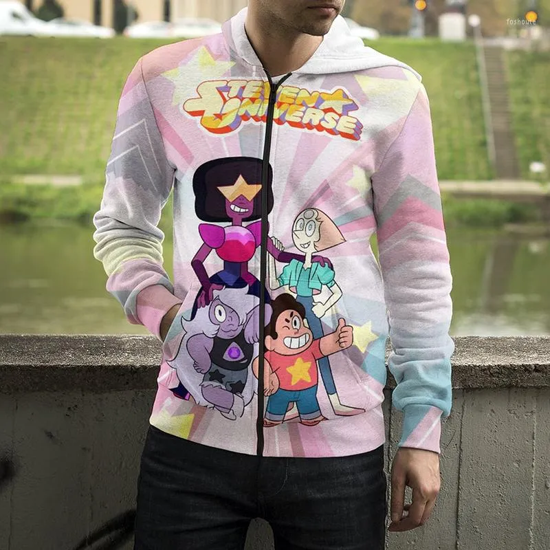 Sweats à capuche pour hommes printemps dessin animé sweat à capuche zippé hommes femmes enfants impression 3D Anime Steven univers Cool garçon fille décontracté mode à manches longues