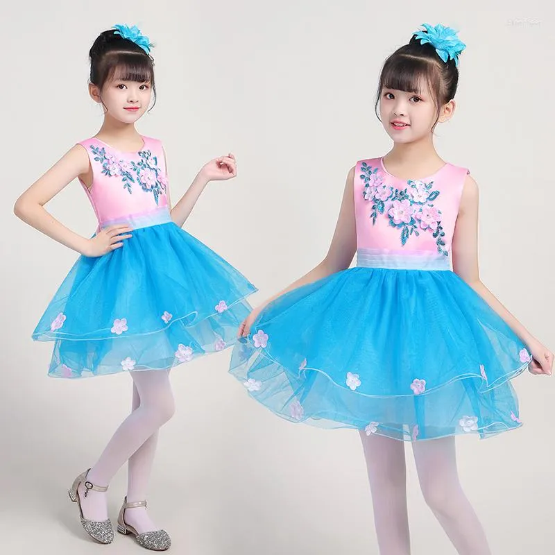 Vêtements de scène Costume de jupon pour enfants danse robe de princesse filles jupe en gaze gâteau maternelle Performance chœur