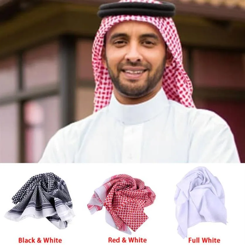 138 138cm Men Muçulmano Headwear Manta Poliéster Head Cover Cachecol Arábia Saudita Duabi Islâmico Vestuário Acessórios Keffiyeh Turban241r