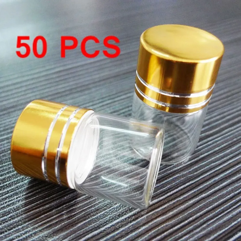 Super Deal 50 PCS Tranparent Lot Small 5ml (22*30) tomma glasflaskburkar med guldpläterad skruvlock (lock) för eterisk olja