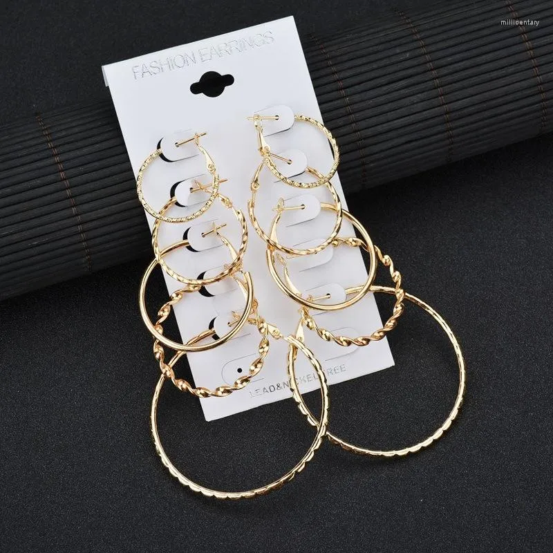 Brincos de argola 5Piar/Set Punk Vintage Grande Círculo Redondo Pendentes para Mulheres Dourado Minimalista Jóias Pendientes