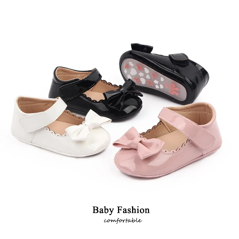 Nouveau-né bébé fille chaussures infantile enfant en bas âge PU Prewalker arc bébé fille semelle souple berceau chaussures premiers marcheurs