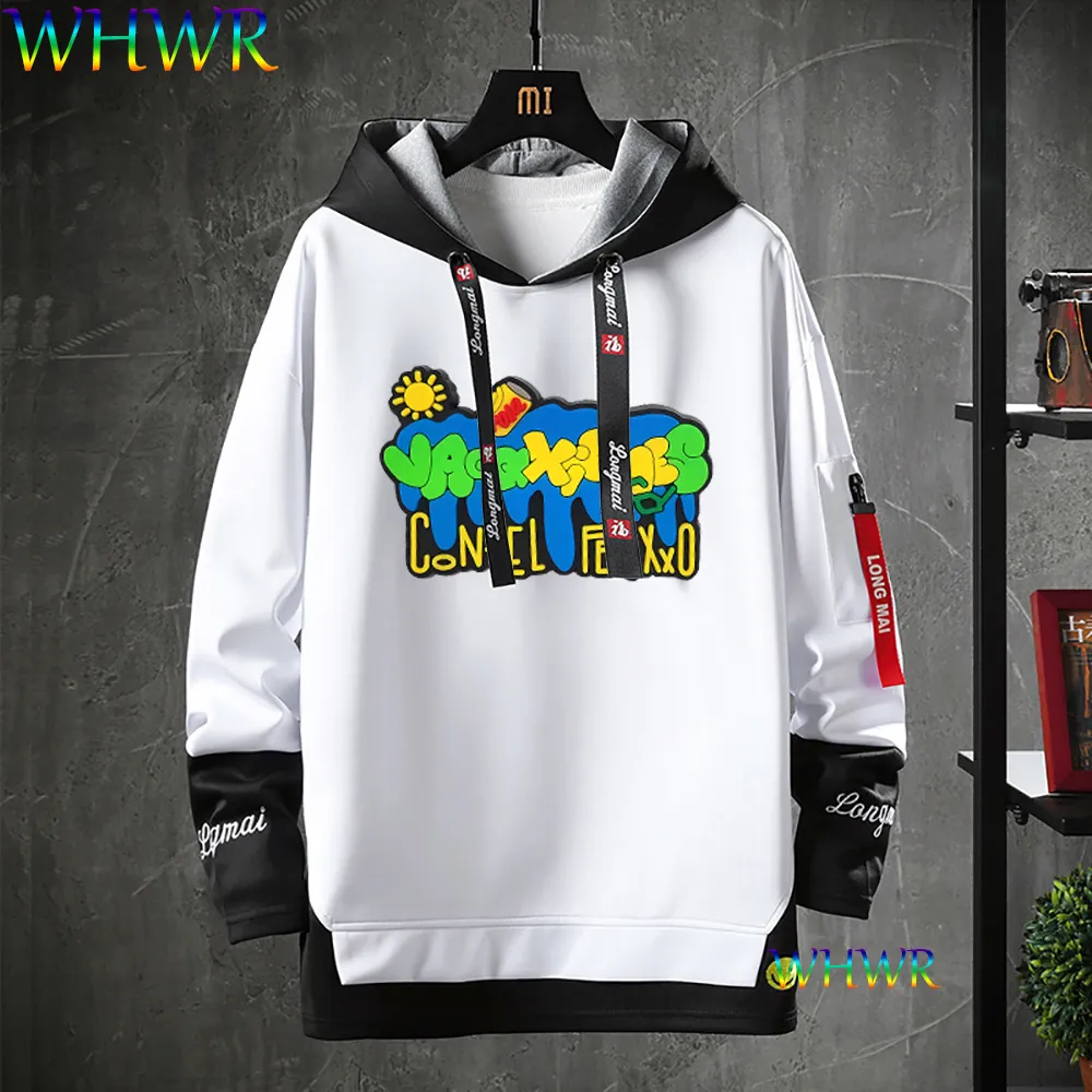 Mens Casual Patchwork Hoodie With Ribbons Letter Print Y2K Streetwear Pullover Long Sleeve Sweater 2024 From Zuo01 Vendor 15.49 DHgate.Com