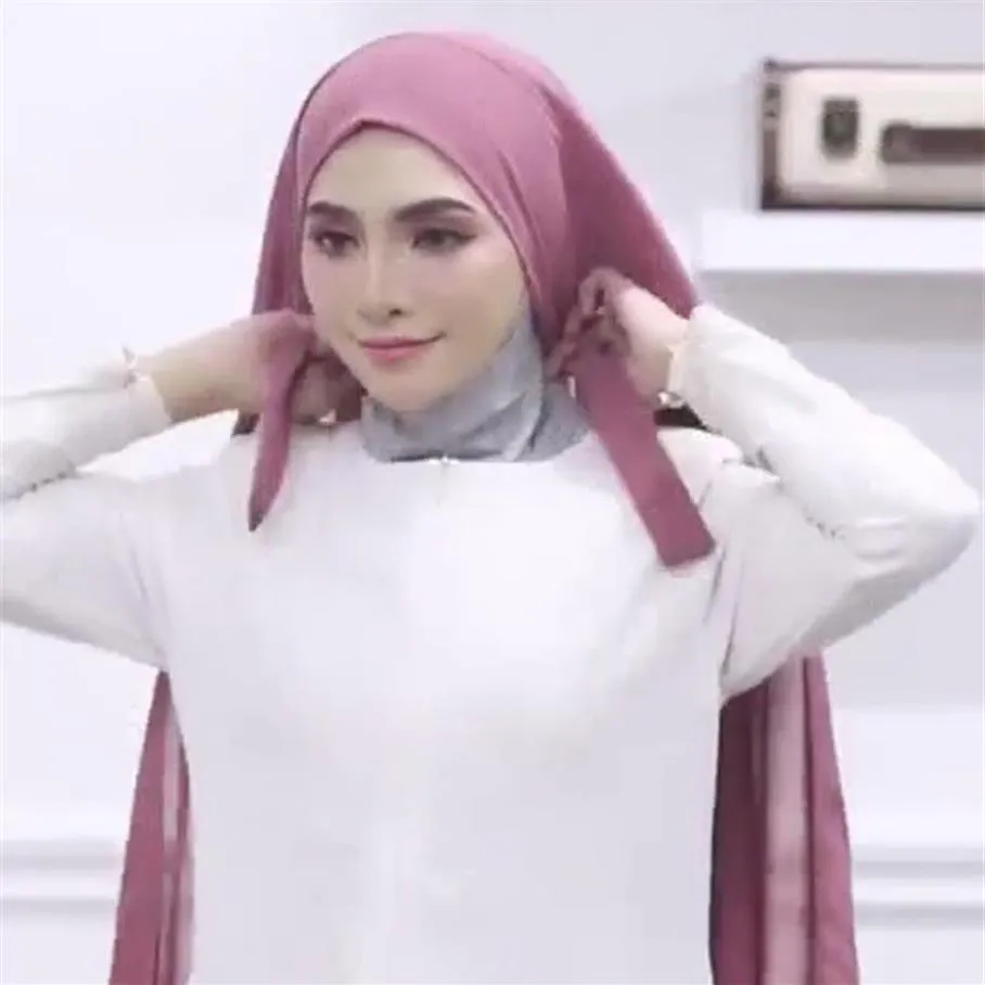 Roupas étnicas JTVOVO 2021 Mulheres Muçulmanas Cor Sólida Chiffon Bandagem Conveniente Hijab Pessoas Preguiçosas Usam Rapidamente Um Véu Fino Envoltório Sc335v