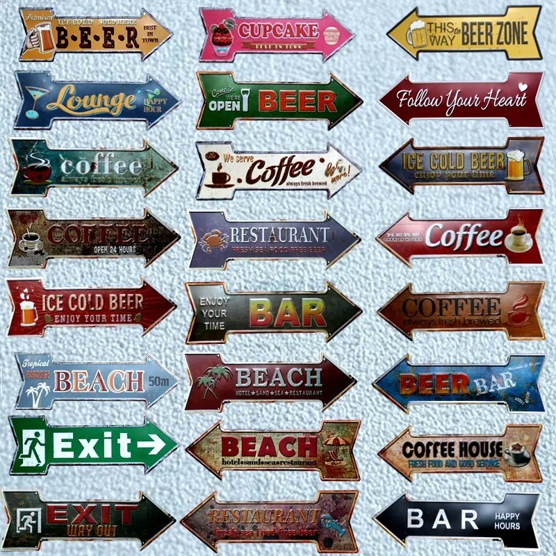 Objets décoratifs Figurines Bar Café Tea Shop Indicateur Shabby Rouillé Rétro Métal Tin Sign Pin Up Irregula Signs Plate Plauqe Print Peinture 16x45cm 230714