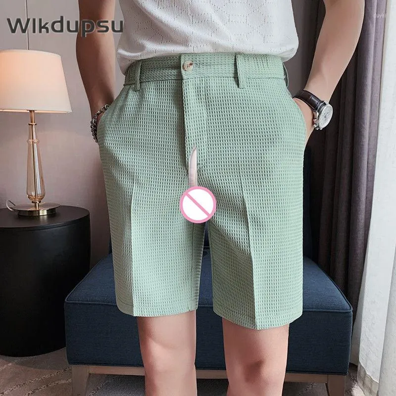 Men's Shorts Invisible Zippers Open Crotchless Pants Summer Elastic Slim Casual Cropped Male Outdoor Sex Clothing