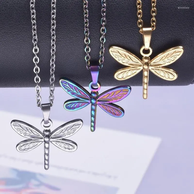 Chains Stainless Steel Vintage Cute Dragonfly Pendant Necklace For Women Men Exquisite Insect Design Choker Jewelry Party Gift