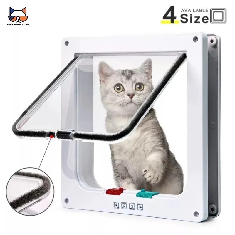 230715 Autres fournitures pour chiens Porte chatière avec serrure de sécurité à 4 voies Interrupteur contrôlable Porte en plastique ABS transparent Chiot Chaton Kit de sécurité pour l'entrée et la sortie des portes pour animaux de compagnie