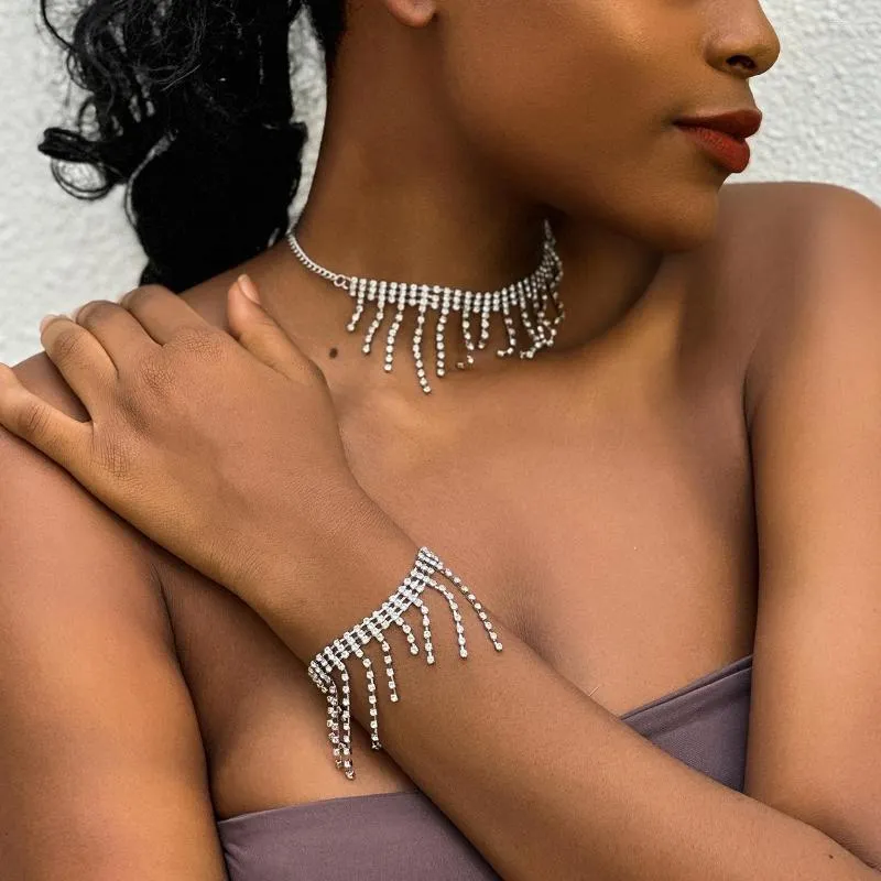 Ketten 2023 Luxus Voller Strass Quaste Anhänger Choker Halskette Für Frauen Wed Braut Vintage Kristall Schlüsselbein Kette Schmuck Geschenk