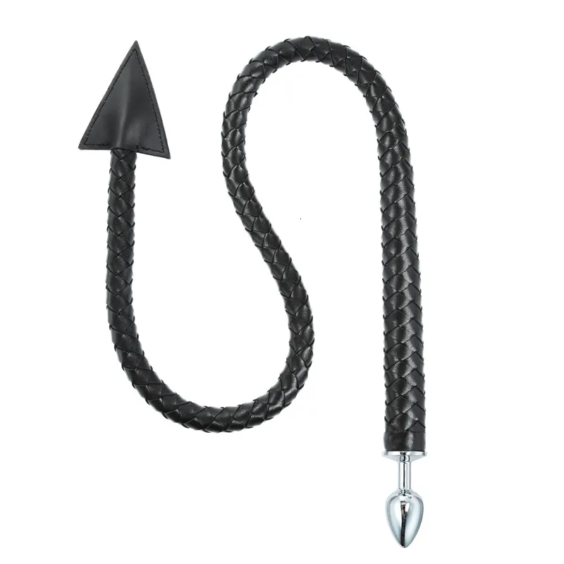 Metal Anal Plug With Black Leather Bdsm Whip For Couples_voghion.com