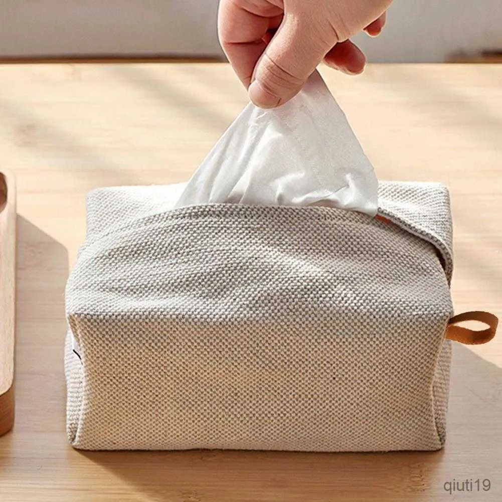 Tissue Boxes Napkins Cotton Linen Cloth Art Tissue Box Simple Paper Box Napkin Case Retro Foldable Japanese Style Paper Holder for Home Office Table R230715